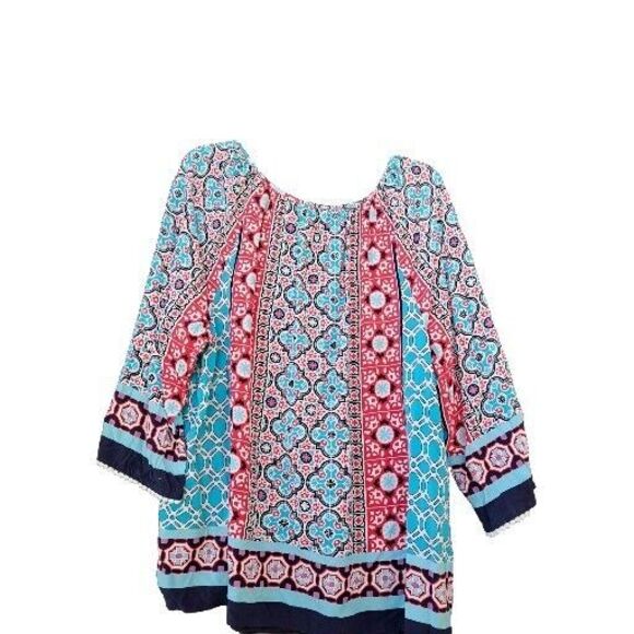 Womens Tunic Top Plus Size 2X  Medallion Tile Crochet Trim Boho Cottage Peasant - Picture 9 of 16